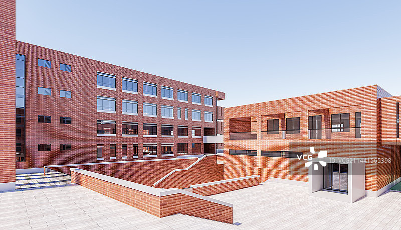 现代红砖建筑外立面广场图片素材