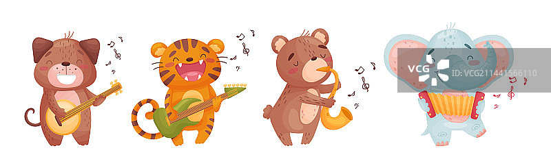 演奏乐器的可爱动物角色图片素材