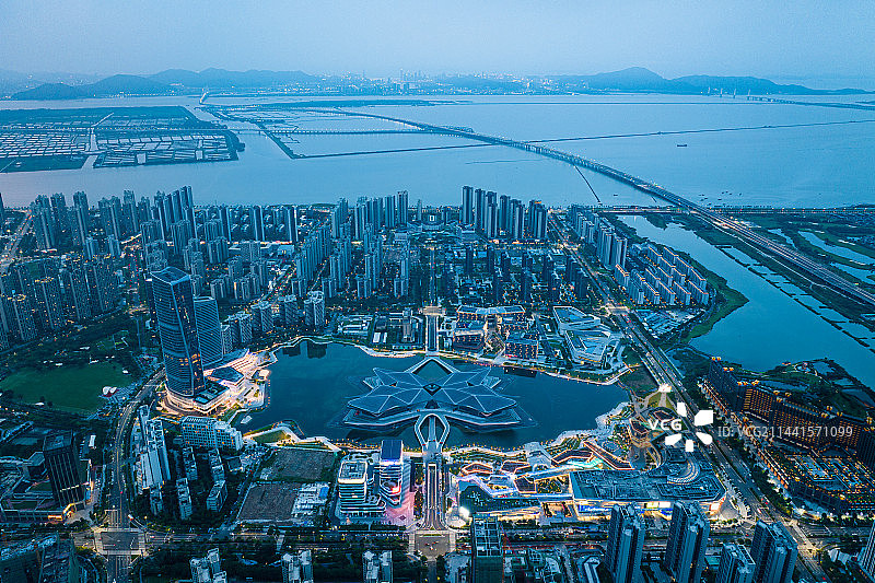 珠海金湾航空新城 金湾市民艺术中心夜景航拍图片素材