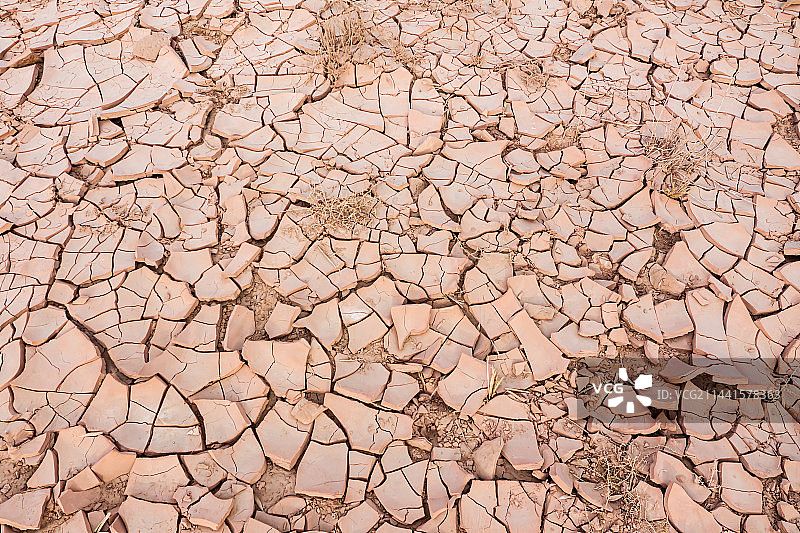 干涸开裂地面枯草图片素材