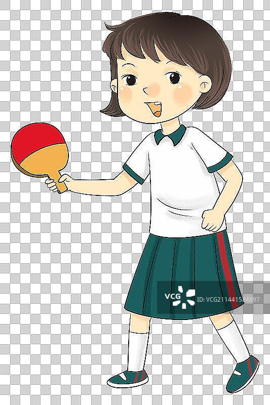 一个正拿着乒乓球拍子打乒乓球动作的女学生图片素材