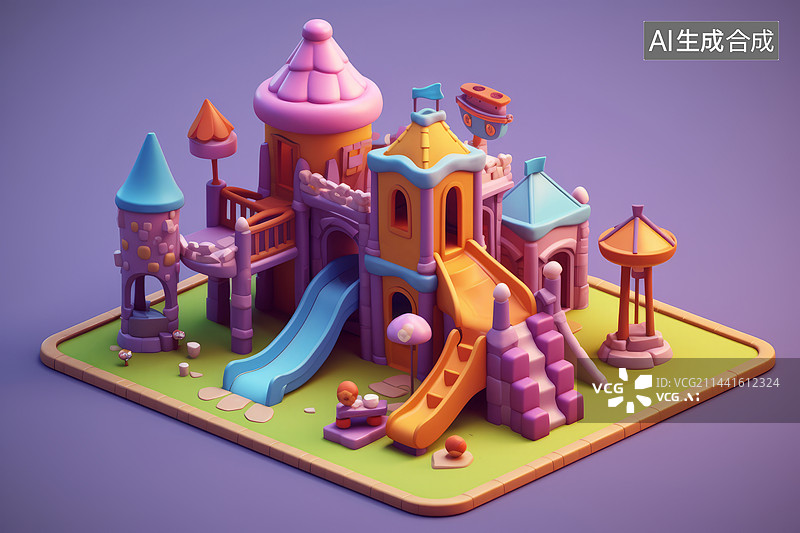 【AI数字艺术】卡通三维儿童乐园游乐园游乐场图片素材