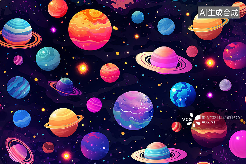 【AI数字艺术】宇宙太空星系恒星星云卡通插画图片素材