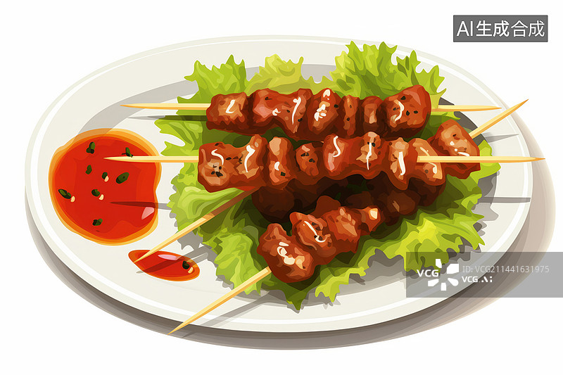 【AI数字艺术】烧烤烤肉串羊肉串插画图片素材