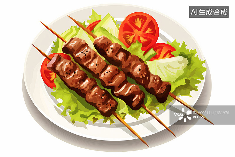 【AI数字艺术】烧烤烤肉串羊肉串插画图片素材