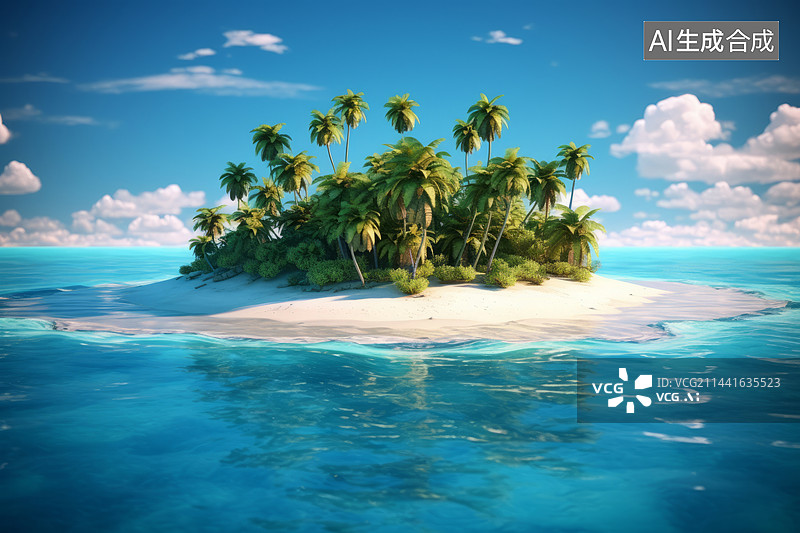 【AI数字艺术】蓝色海面中的小岛插画图片素材