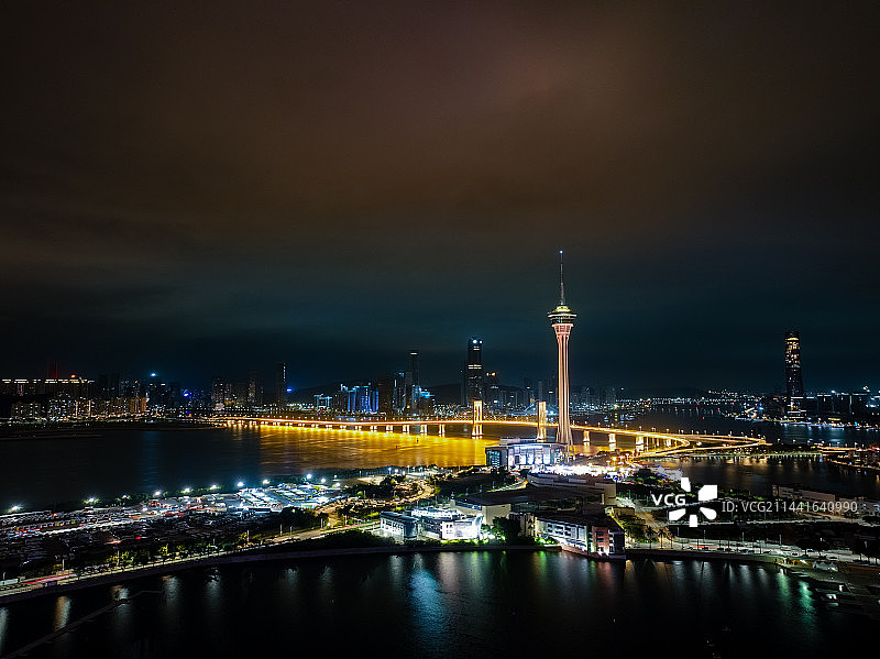 澳门城市建筑夜景风光航拍图片素材