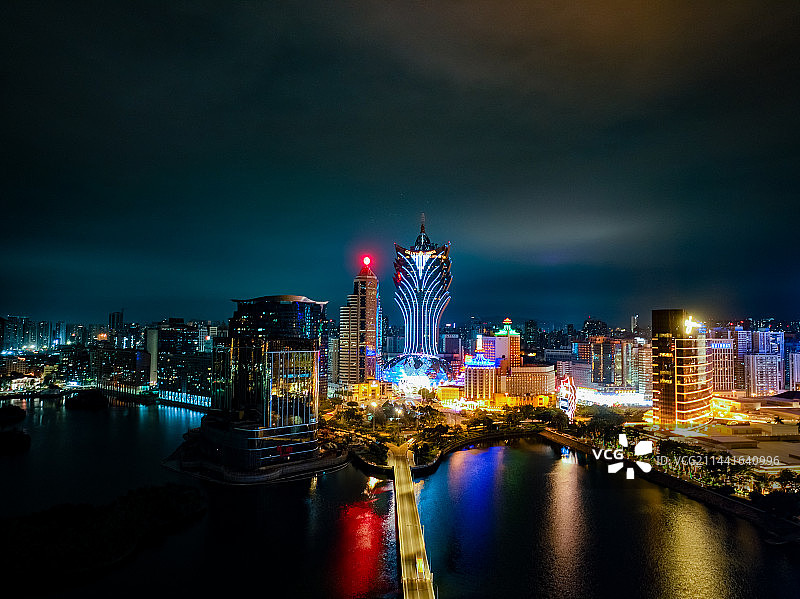 澳门城市建筑夜景风光航拍图片素材