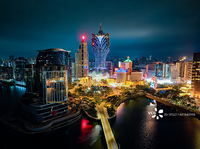 澳门城市建筑夜景风光航拍图片素材