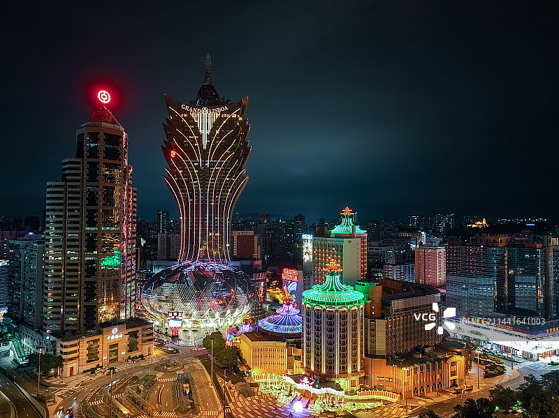 澳门城市建筑夜景风光航拍图片素材