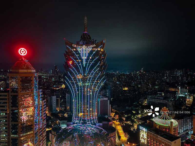澳门城市建筑夜景风光航拍图片素材