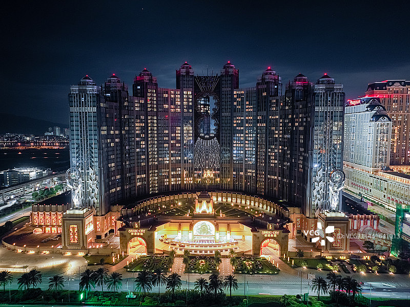 澳门城市建筑夜景风光航拍图片素材