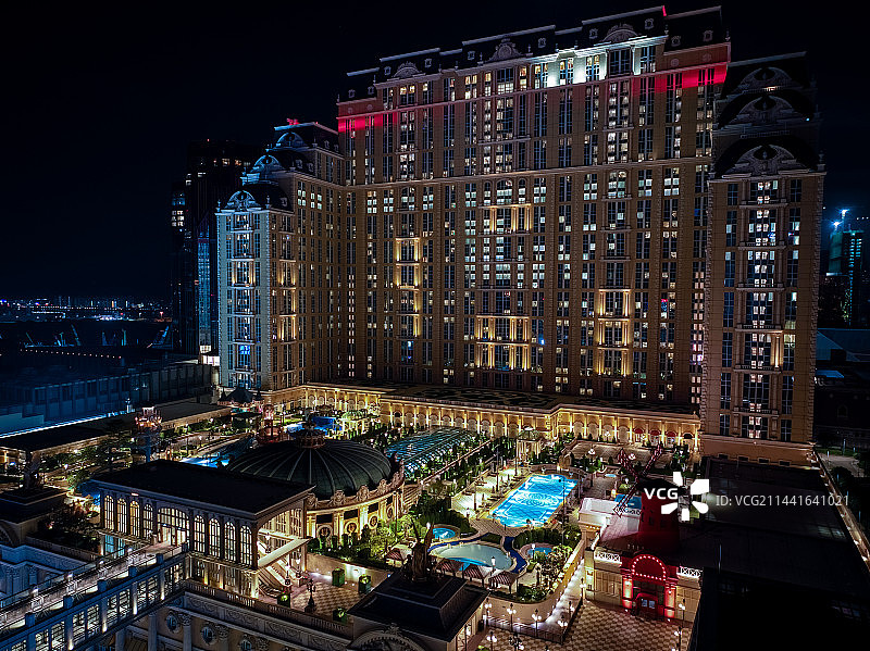 澳门城市建筑夜景风光航拍图片素材