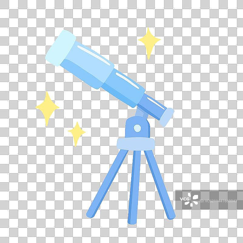看星星天文望远镜儿童玩具科学家成长益智启发扁平风设计清新手绘治愈系手账贴纸绘本风儿童插画透明底元素图片素材