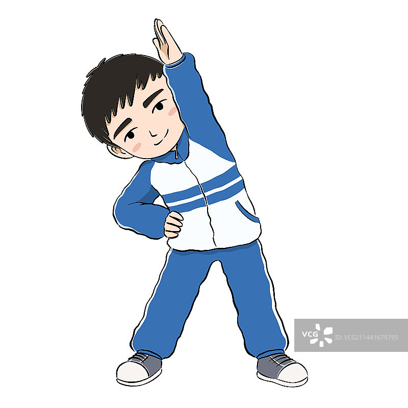 小学生男孩做早操单人图图片素材