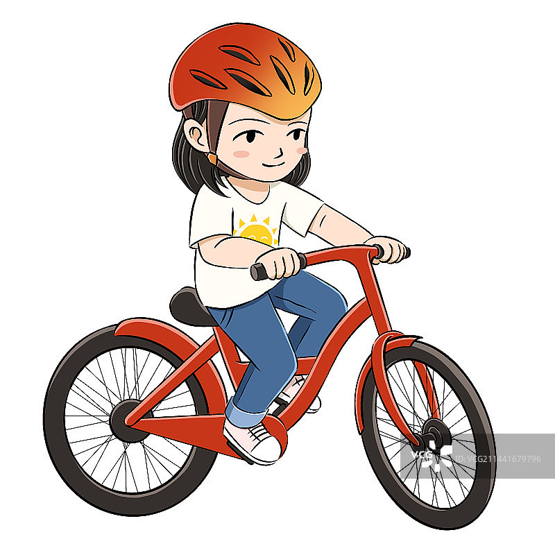 小学生女孩骑自行车单人图图片素材