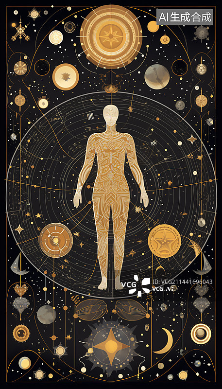 【AI数字艺术】宇宙哲学艺术。魔法，人体的起源奥秘图片素材