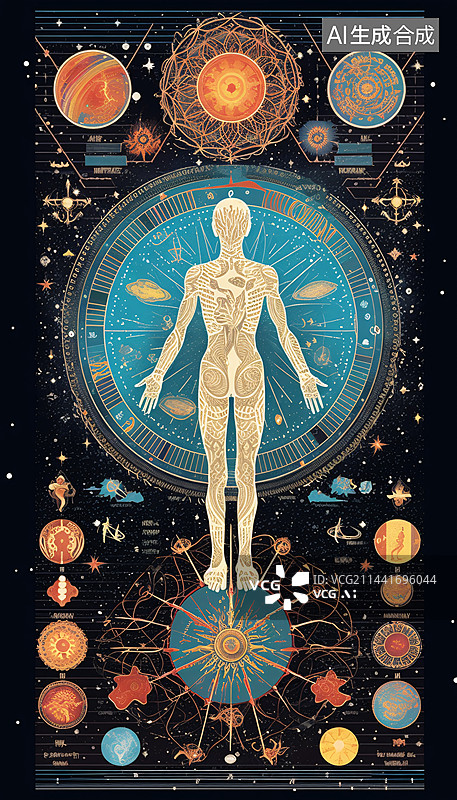 【AI数字艺术】宇宙哲学艺术。魔法，人体的起源奥秘图片素材