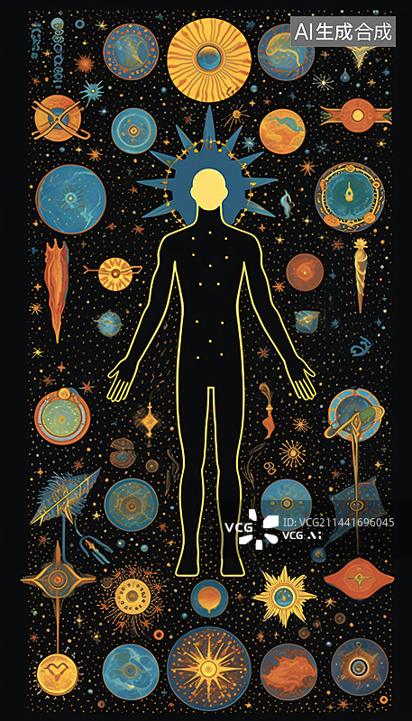 【AI数字艺术】宇宙哲学艺术。魔法，人体的起源奥秘图片素材