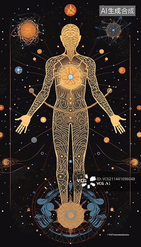 【AI数字艺术】宇宙哲学艺术。魔法，人体的起源奥秘图片素材