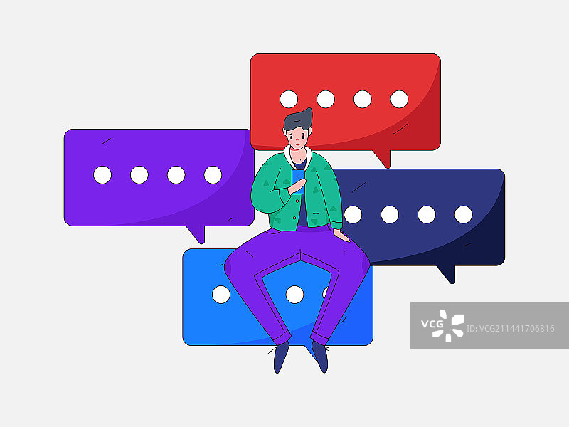 朋友通过虚拟网络社交沟通商业扁平矢量场景插画图片素材