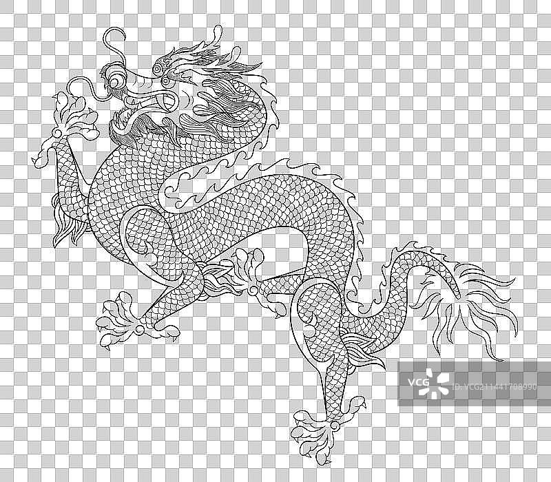 传统中国龙线稿图片素材