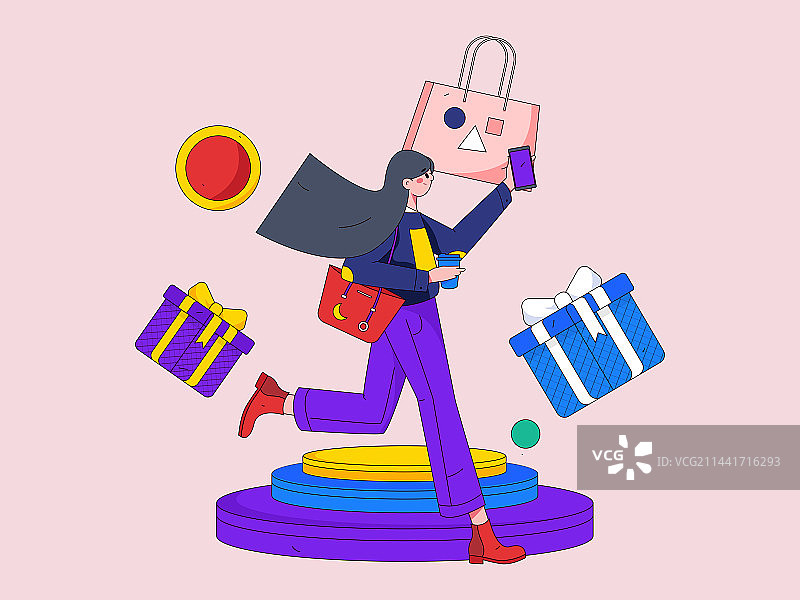节日购物进行电商网购的人物扁平矢量概念运营手绘插画图片素材