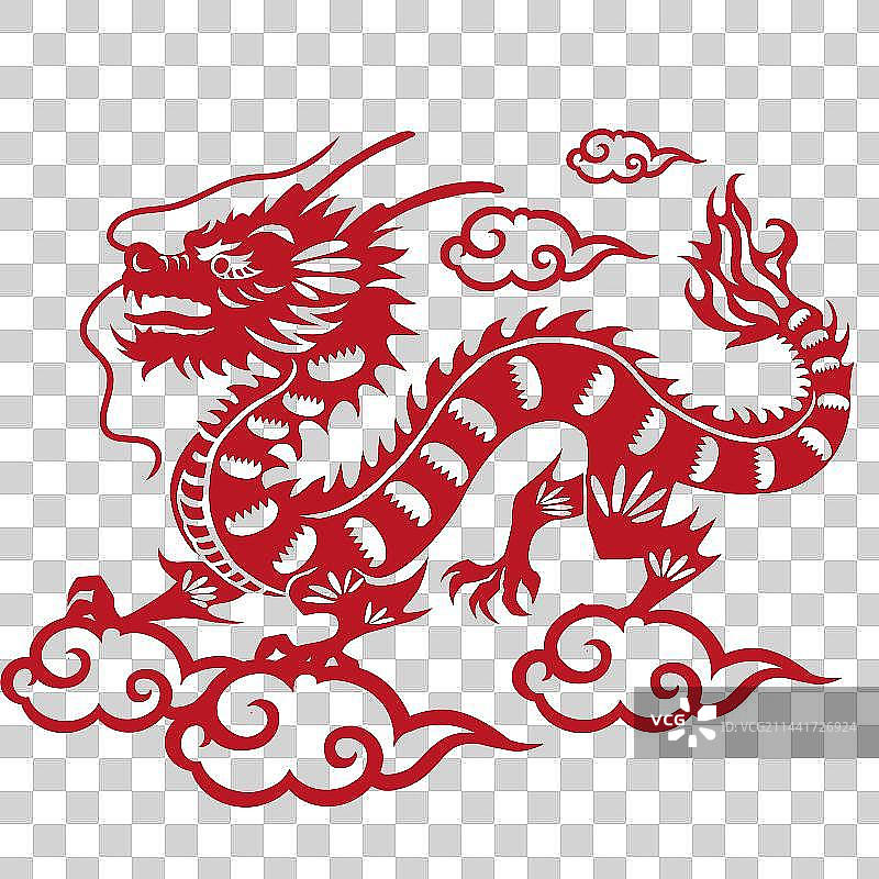 中国东方龙的剪纸风格元素图片素材