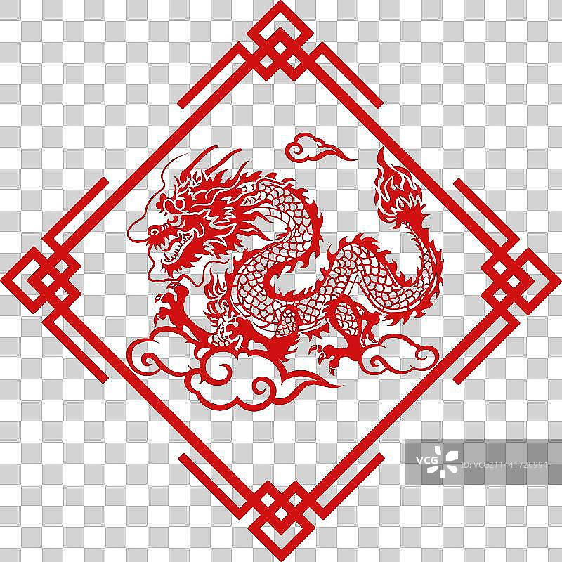 中国东方龙的剪纸风格元素图片素材