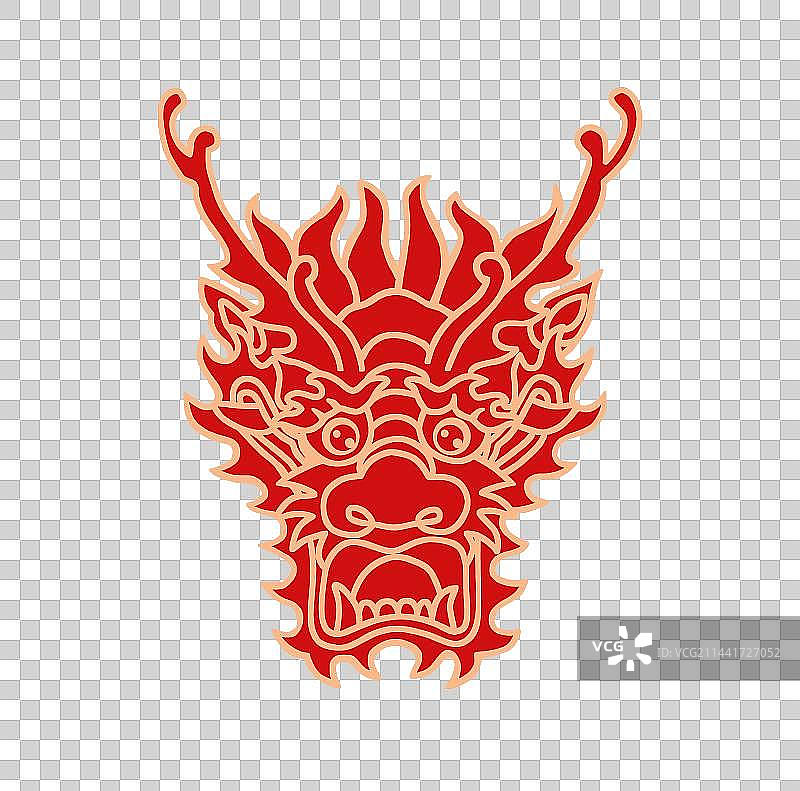 中国东方龙的剪纸风格元素图片素材