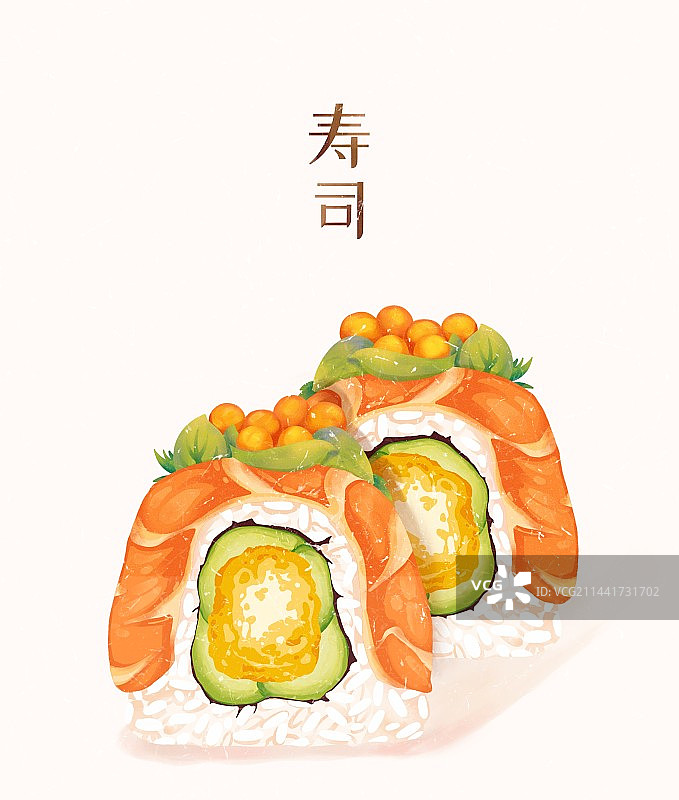手绘清新卡通日式料理寿司图片素材