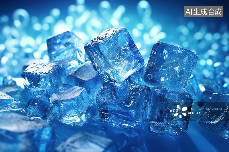 【AI数字艺术】桌子上的冰块特写镜头图片素材