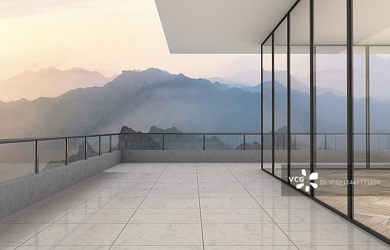 带留白地面的观景台阳台图片素材