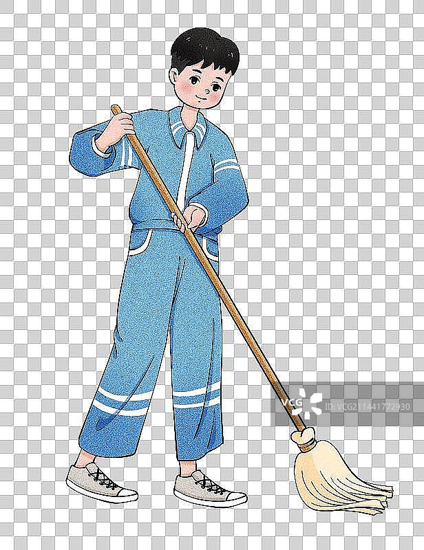 穿校服的学生教室打扫卫生教育主题手绘插画图片素材