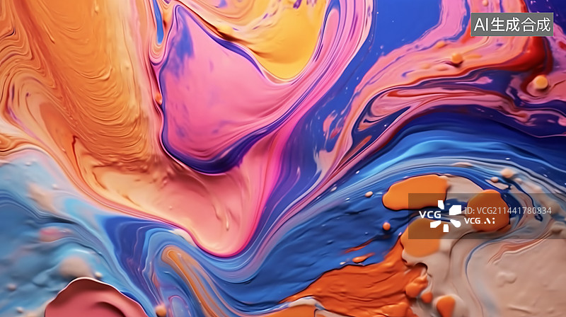 【AI数字艺术】不同颜色的颜料混合后产生的绚丽的抽象图案，抽象背景图片素材