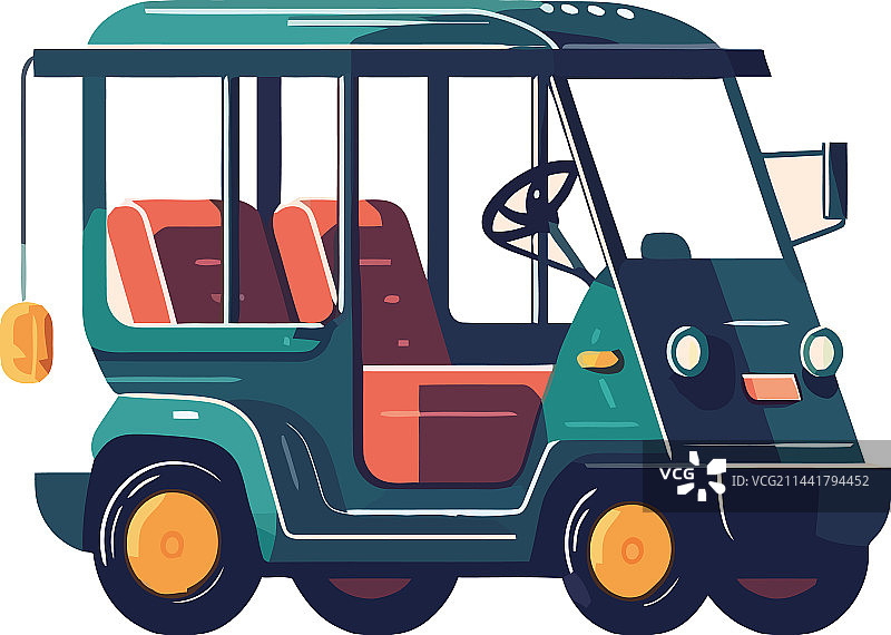 驾驶黄色高尔夫球车兜风图片素材