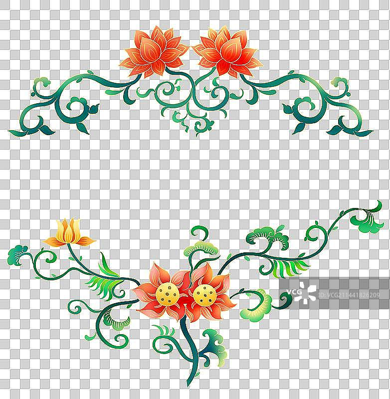 并蒂莲连理枝图样纹样图片素材