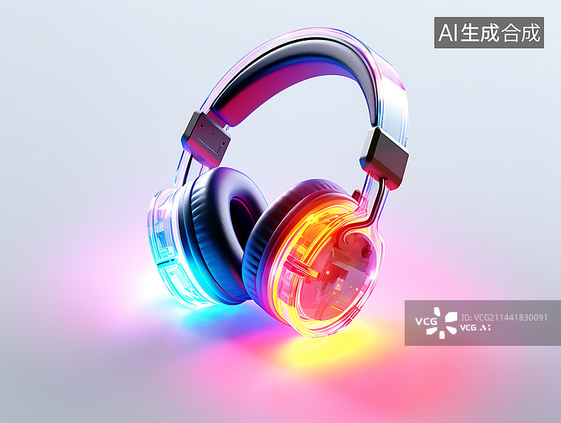 【AI数字艺术】三维立体透明音乐耳机图标图片素材