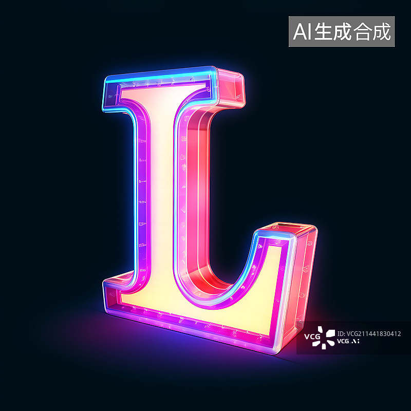 【AI数字艺术】大写字母L透明玻璃质感全息色彩三维立体元素图片素材
