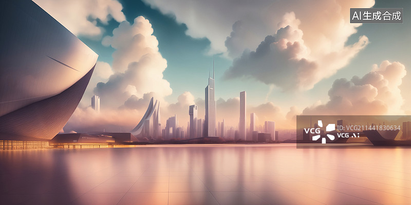 【AI数字艺术】未来派城市建筑空间（汽车广告背景图）图片素材