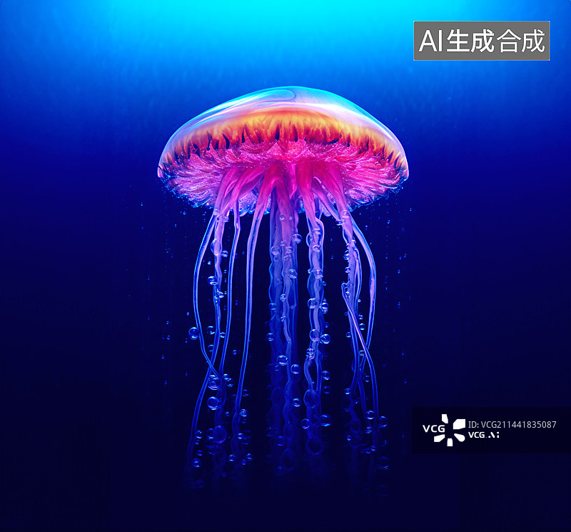 【AI数字艺术】水母在海里游泳的特写镜头图片素材