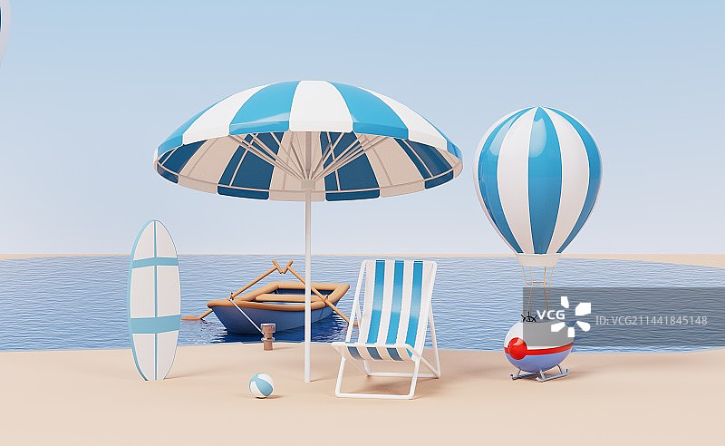海边休闲度假题材3D渲染图片素材
