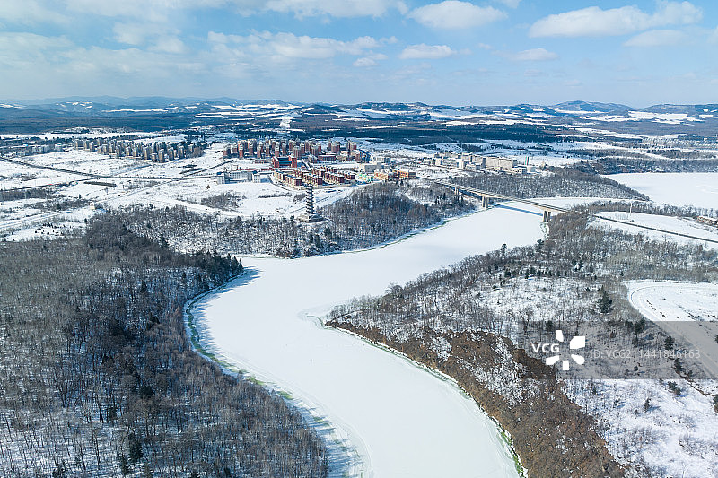 吉林白山市抚松县松江河航拍冬季风光图片素材
