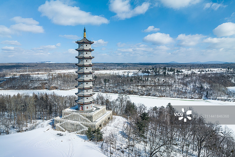 吉林白山市抚松县文曲塔冬季风光航拍图片素材