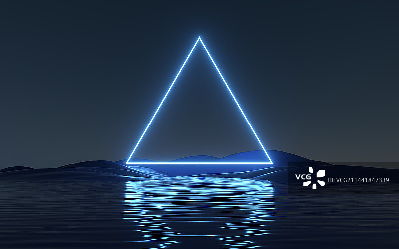 3d图形光效科技水面山峰场景图片素材