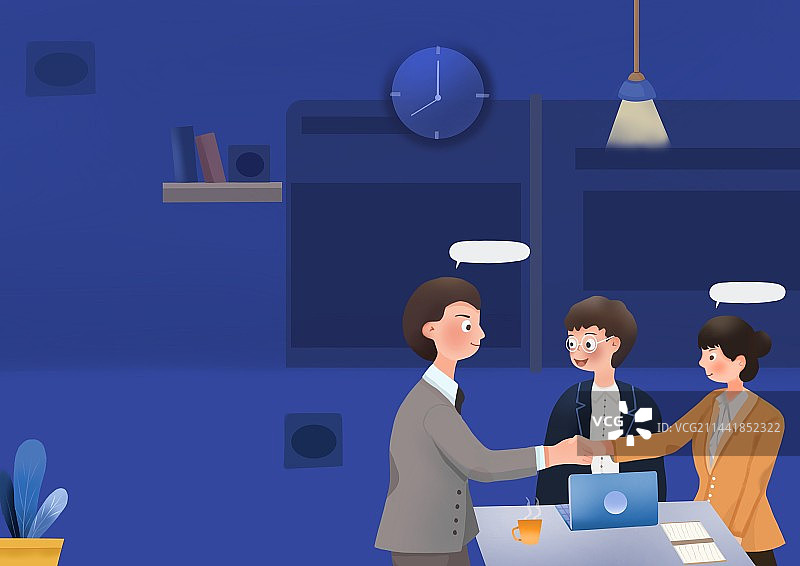 三人谈合作两个人握手，商务合作愉快图片素材