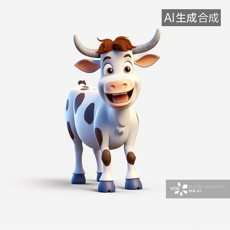 【AI数字艺术】三维卡通牛绘画插图图片素材