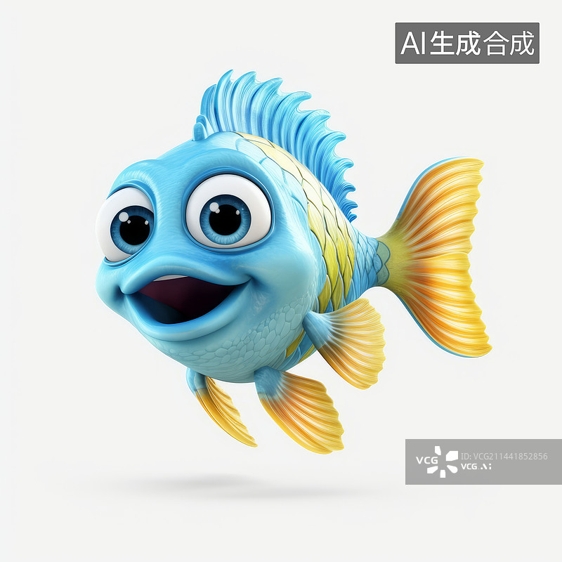 【AI数字艺术】三维卡通动画鱼插图图片素材