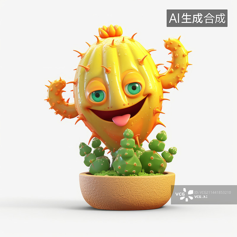 【AI数字艺术】三维图形卡通仙人掌绘画插图图片素材