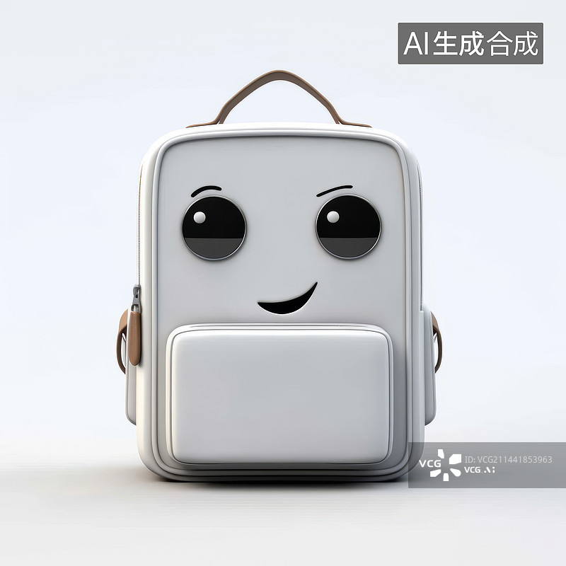 【AI数字艺术】白色卡通书包模型三维图形插画图片素材